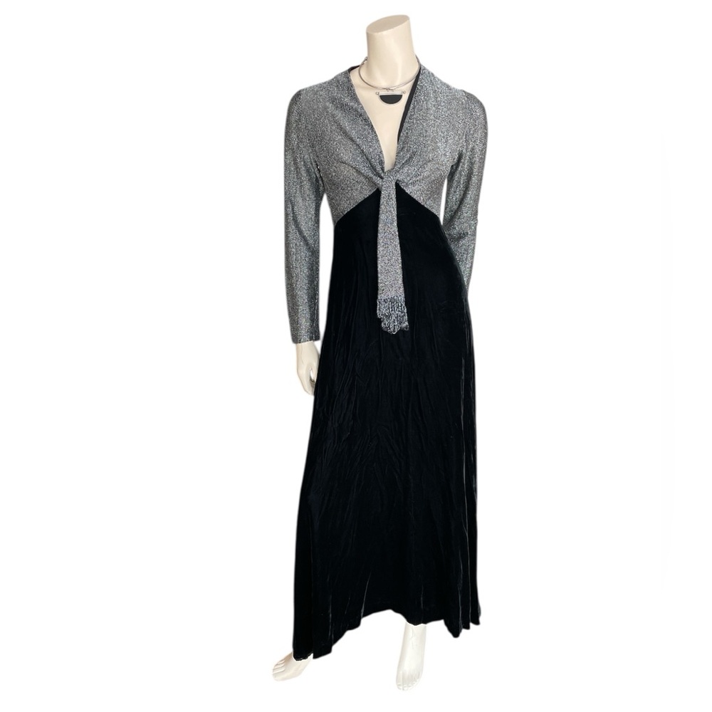 Vintage Union Made 1960’s NY Designer Black Velvet & Silver Beaded Maxi Dress